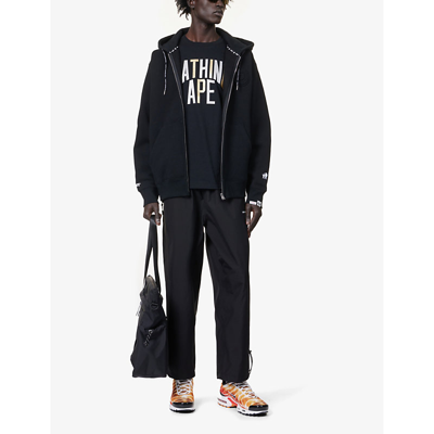 Shop Aape Branded Relaxed-fit Cotton-blend Hoody In Black
