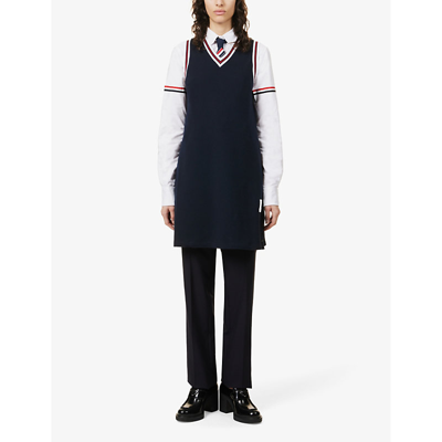 Shop Thom Browne Tennis Brand-appliqué Cotton Mini Dress In Navy