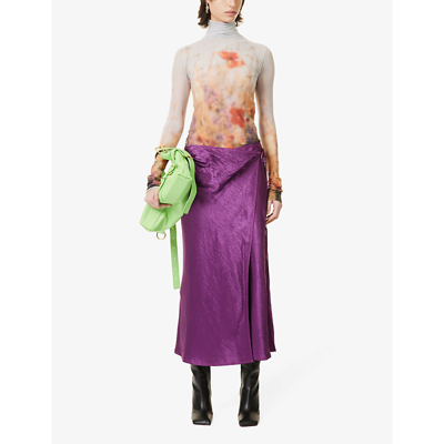Shop Acne Studios Lala Side-slit Satin Midi Skirt In Purple