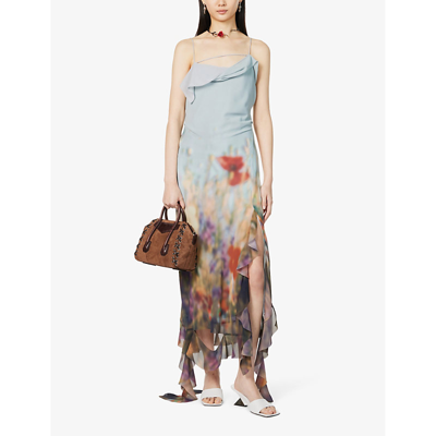 Shop Acne Studios Women's Dusty Blue Delouise Floral-print Woven Midi Dress