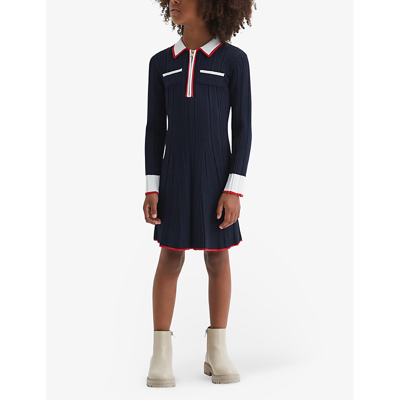 Shop Reiss Navy Annie Colour Block Rib-knit Mini Dress 4-13 Years
