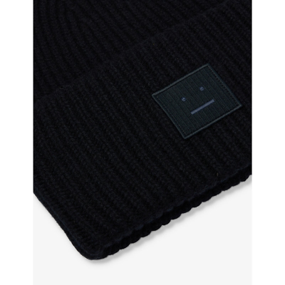 Shop Acne Studios Pansy Logo-patch Wool Beanie Hat In Black