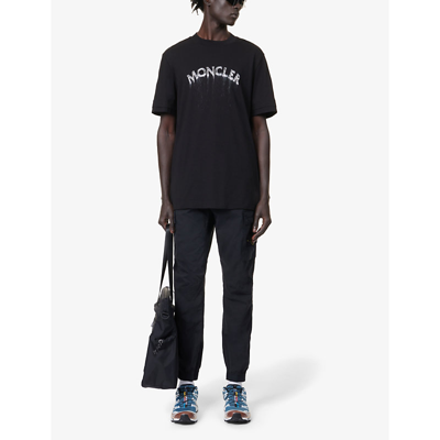Shop Moncler Men's Black Slime Brand-print Cotton-jersey T-shirt