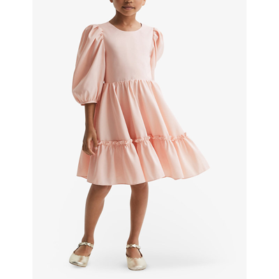 Shop Reiss Pink Toby Bow-embroidered Ruffle-trim Woven Dress 4-13 Years
