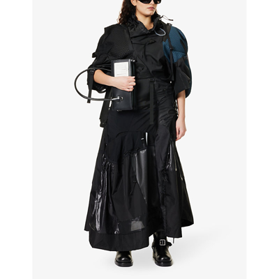 Shop Junya Watanabe Womens Black Contrast-panel High-neck Woven Maxi Dress