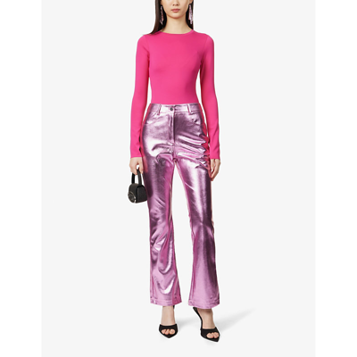Shop Amy Lynn Women's Pink Lupe Metallic Faux-leather Trousers