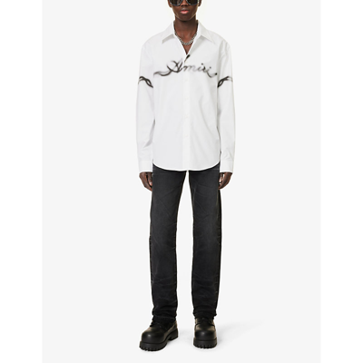 Shop Amiri Smoke Branded-print Cotton-poplin Shirt In White