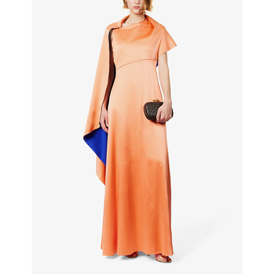 Shop Roksanda Womens Orange Persian Blue Pilar Asymmetric-neck Silk Maxi Dress In Multi-coloured