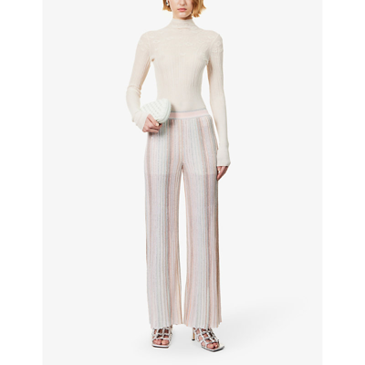 Shop Missoni Women's Multi-coloured Sequin-embellished Wide-leg Knitted Trousers