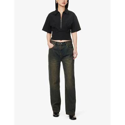Shop Wynn Hamlyn Women's Black Fiona Short-sleeved Cotton-blend Top