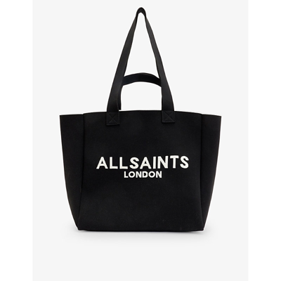 Shop Allsaints Izzy Logo-print Recycled-polyester Tote Bag In Black