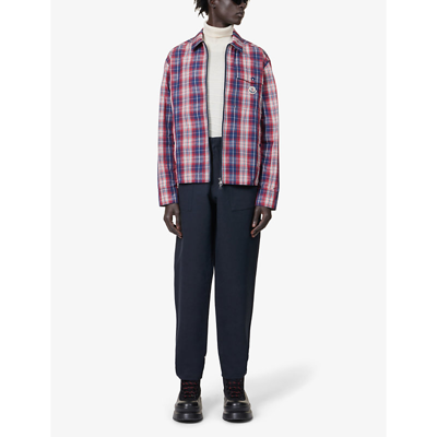 Shop Moncler Men's Red Check-pattern Zip-up Relaxed-fit Shell Shirt