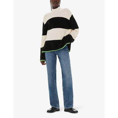 Shop Whistles Block-stripe Funnel-neck Stretch-knit Jumper In Black