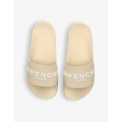 Shop Givenchy Women's Beige Logo-embossed Rubber Sliders