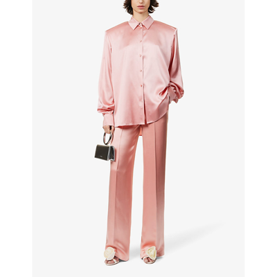 Shop Magda Butrym Women's Pink Pressed-crease Relaxed-fit Wide-leg High-rise Stretch-silk Trousers