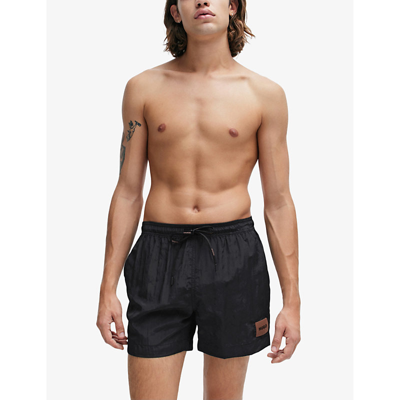 Shop Hugo Mens Black Brand-patch Quick-drying Recycled-nylon Swim Shorts