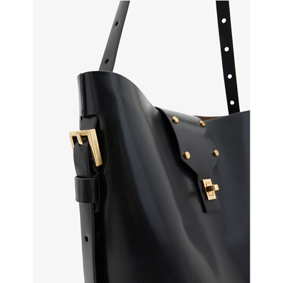 Shop Allsaints Women's Black Miro Branded-hardware Leather Shoulder Bag