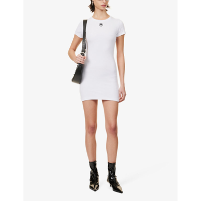 Shop Marine Serre Moon-embroidered Slim-fit Cotton-jersey Mini Dress In White