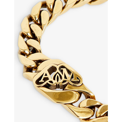Shop Alexander Mcqueen Womens Ivory/gold Logo-engraved Brass Bracelet