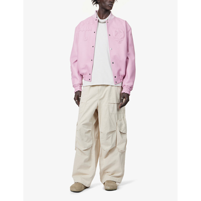 Shop Due Diligence Men's Pink Cirrus Dropped-shoulder Boxy-fit Leather Jacket