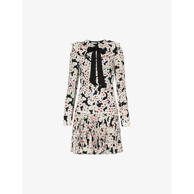 Shop Alessandra Rich Women's Black Wht Multi Floral-print Pleated Silk Mini Dress
