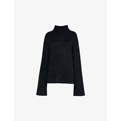 Shop Uma Wang Women's Black Roll-neck Brushed-texture Alpaca Wool-blend Knitted Jumper