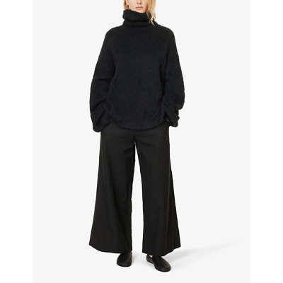 Shop Uma Wang Women's Black Roll-neck Brushed-texture Alpaca Wool-blend Knitted Jumper