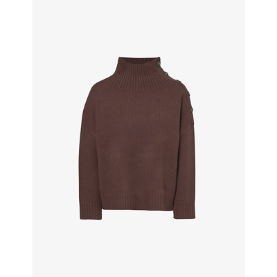 Shop Yves Salomon Women's Chocolat High-neck Relaxed-fit Wool And Cashmere-blend Knitted Jumper