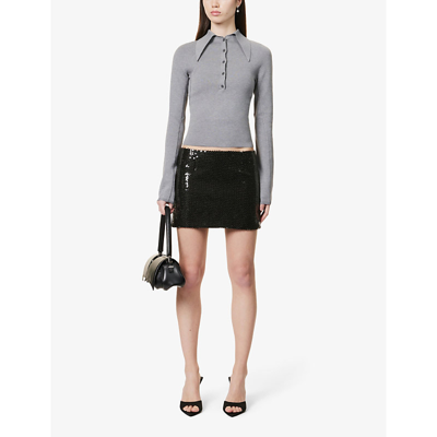 Shop 16arlington 16 Arlington Women's Grey Vitara Collar Silk And Cotton-blend Knitted Top