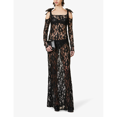 Shop Nina Ricci Women's Black Sequin-embellished Lace Maxi Dress