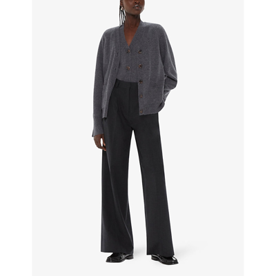 Whistles Womens Grey Relaxed-fit Pocket-embroidered Wool Cardigan In Grey