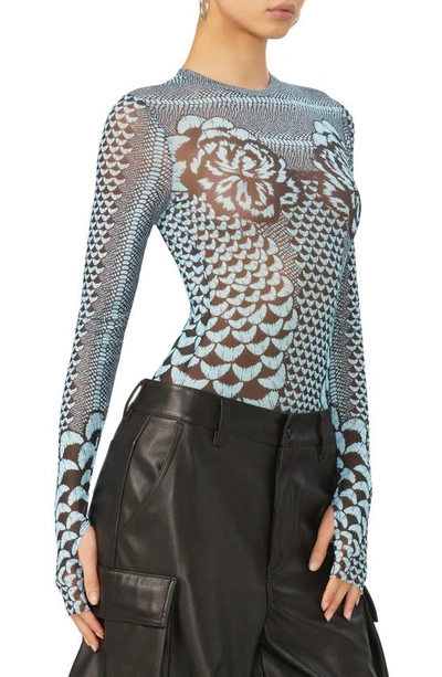 Afrm Kaylee Mesh Top In Aqua Petals