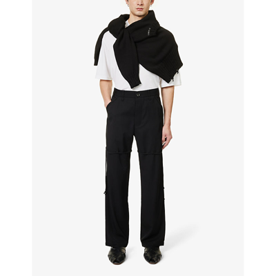 Shop Song For The Mute Mens Black Tie-detail Relaxed-fit Woven Trousers