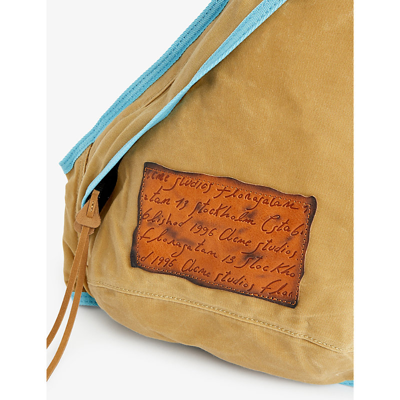 Shop Acne Studios Brand-patch Cotton-canvas Cross-body Bag In Beige Blue