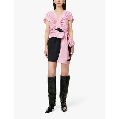 Shop Wynn Hamlyn Women's Pink Black Kate Bow-waist Silk Mini Dress