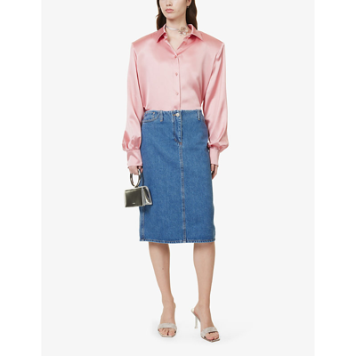 Shop Magda Butrym Women's Blue Brand-patch Denim Midi Skirt