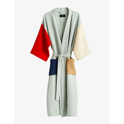 Hay Mens Glacier Multi Waffle-texture Cotton-blend Bathrobe In Glacier Multi