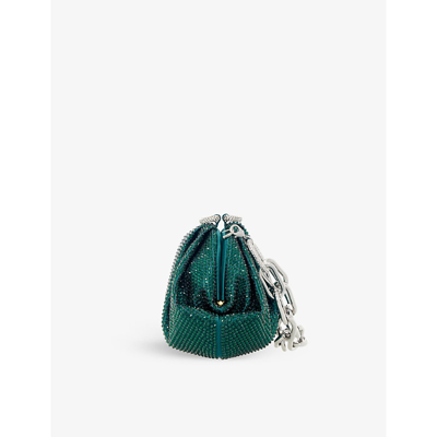 Shop Judith Leiber Gemma Crystal-embellished Satin Clutch Bag In Silver Emerald