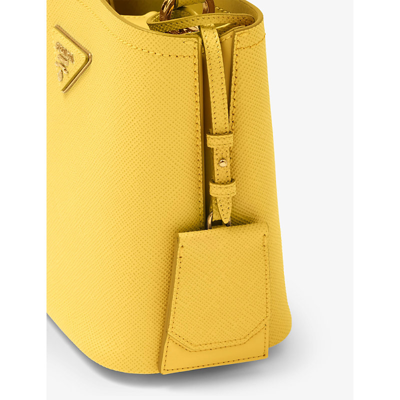 Shop Prada Yellow Panier Small Saffiano-leather Top-handle Bag