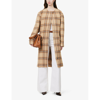 Shop Isabel Marant Womens Camel Emeline Check-print Wool-blend Coat
