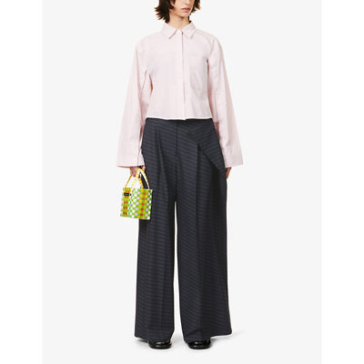 Shop Jw Anderson Women's Navy Side-panel Slip-pocket Relaxed-fit Wide-leg Wool-blend Trousers