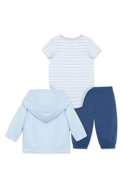 Shop Little Me Puppy Stripe Cotton Zip-up Jacket, Bodysuit & Pants Set In Blue