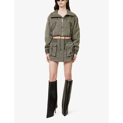 Shop Dion Lee Womens Mercury High-neck Cropped Shell Jacket In Dark Green