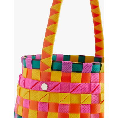 Shop Marni Girls Light Candy Pink Kid's Pod Contrast-check Woven Tote Bag