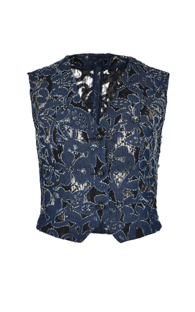 Shop Francesca Miranda Luces Denim Hand Embroidered Vest