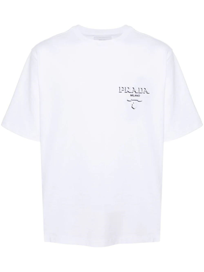 Shop Prada Jersey T-shirt With Logo In White
