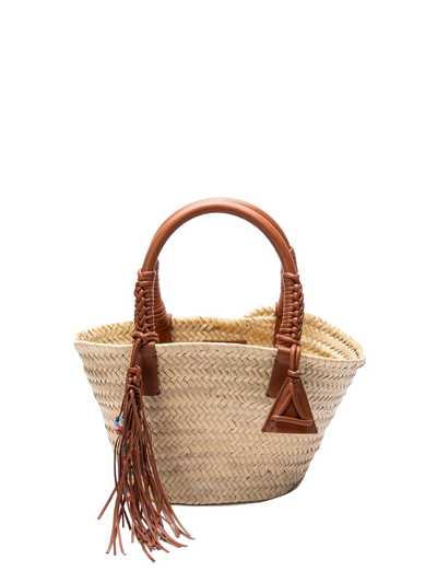 Shop Alanui `icon` Small Basket Bag In Beige