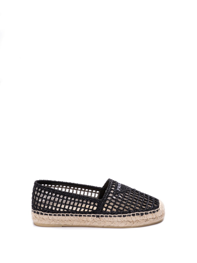 Shop Prada Crochet Espadrilles In Black  