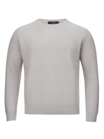 Shop Gran Sasso Elegant Grey Cashmere Round Neck Men's Sweater