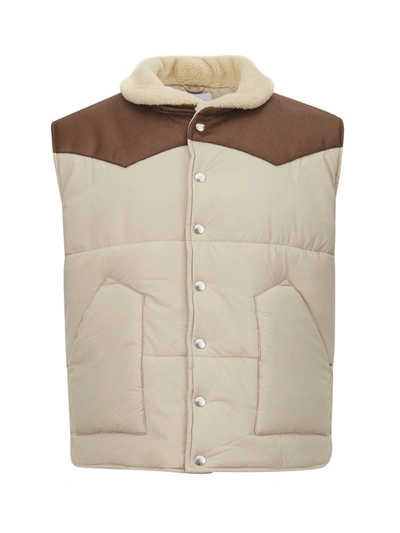 Shop Gran Sasso Elegant Beige Quilted Vest With Eco-leather Men's Details